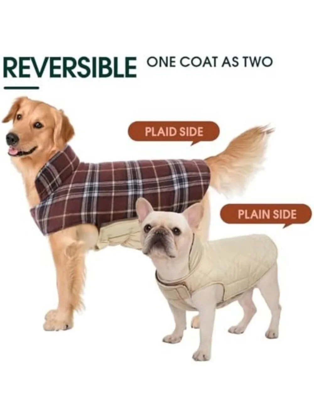 Warm Reversible Waterproof Dog Coat with Leash Hole - Perfect for Cold Weather